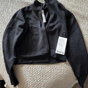 lululemon athletica Black waffle knit full zip Bomber Jacket